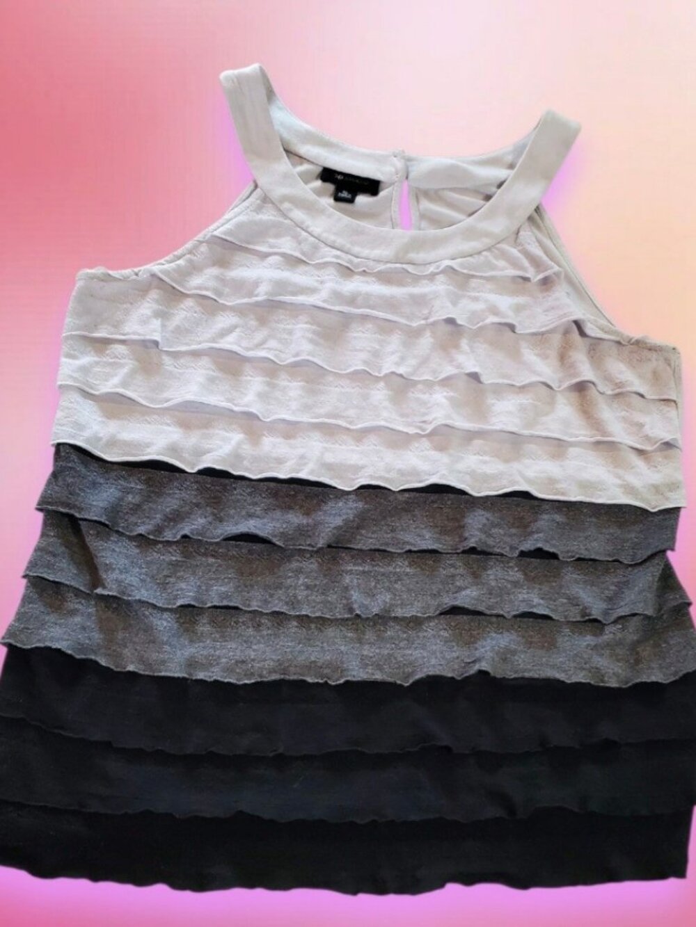 AB STUDIO Black, Gray & White Layered Ruffle Tank size XL